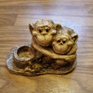 Resin (carved wood look) monkey candle holder. Vintage